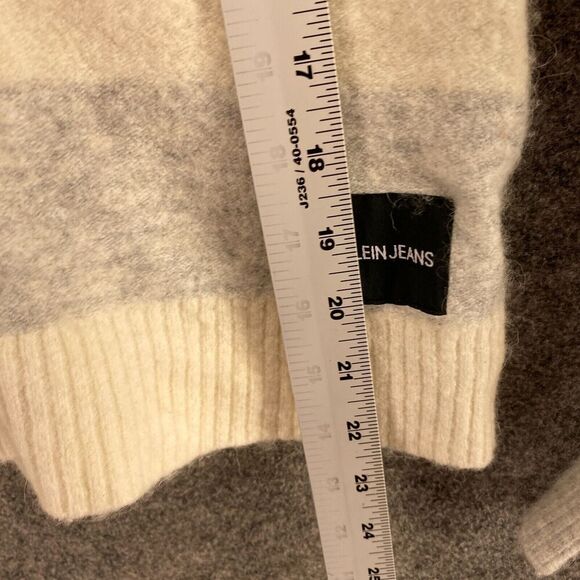 Calvin Klein Sweater Pullover Women L Large White Striped Knit Alpaca Casual - Picture 8 of 9